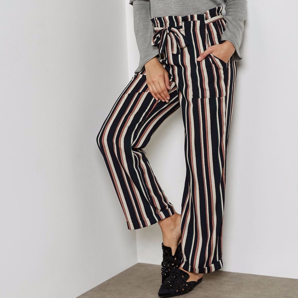 Striped High Waist Wide Leg Paper Bag Pants, Jacqueline De Yong size Medium